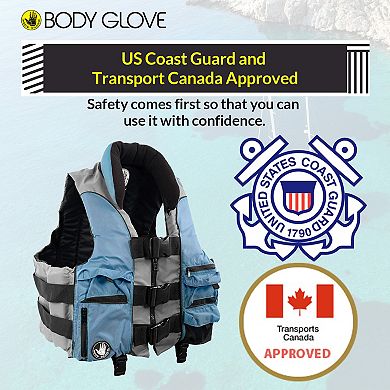 Body Glove Angler Fishing Vest, Lightweight Nylon Fishing Life Jacket with 5 Pockets