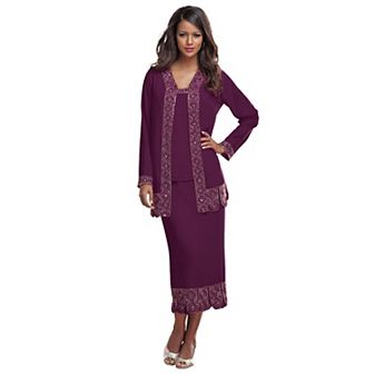 Roaman's Women's Plus Size Beaded Skirt Set