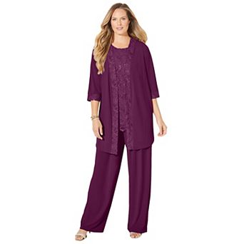 Catherines Women's Plus Size 3 pc Lace Gala Pant Suit