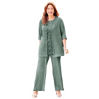 Catherines Women's Plus Size 3 pc Lace Gala Pant Suit