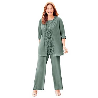 Catherines Women's Plus Size 3 pc Lace Gala Pant Suit