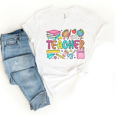 Simply Sage Market Teacher Bright Collage Short Sleeve Tee