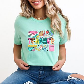 Simply Sage Market Teacher Bright Collage Short Sleeve Tee