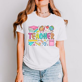 Simply Sage Market Teacher Bright Collage Short Sleeve Tee