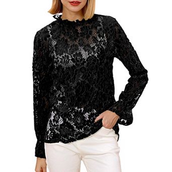 Women's Layering Lace Puffed Sleeve Sheer Top