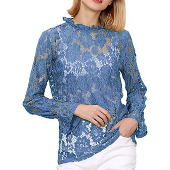 Women's Layering Lace Puffed Sleeve Sheer Top
