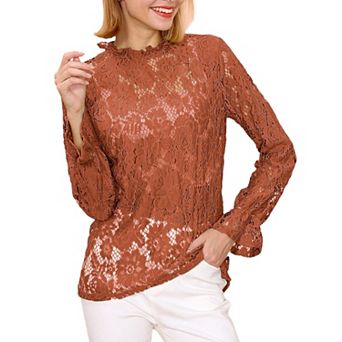 Women's Layering Lace Puffed Sleeve Sheer Top