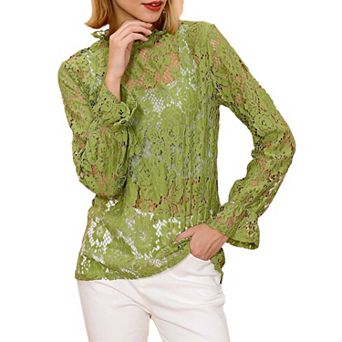 Women's Layering Lace Puffed Sleeve Sheer Top