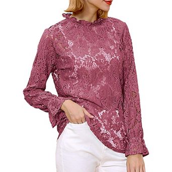 Women's Layering Lace Puffed Sleeve Sheer Top