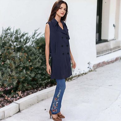 Women's Open Front Double Breasted Trench Jacket