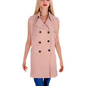 Women's Open Front Double Breasted Trench Jacket
