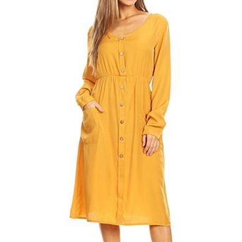 Women's Long-sleeve Button Down Swing Dress