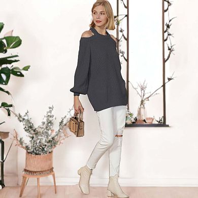 Women's Halter Neck Knitted Semi Backless Pullover