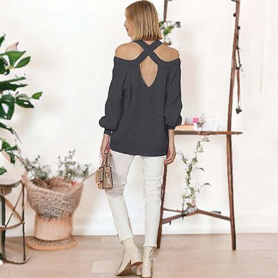 Women's Halter Neck Knitted Semi Backless Pullover