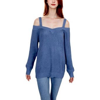 Women's Long Sleeve Cold Shoulder Knit Pullover Sweater