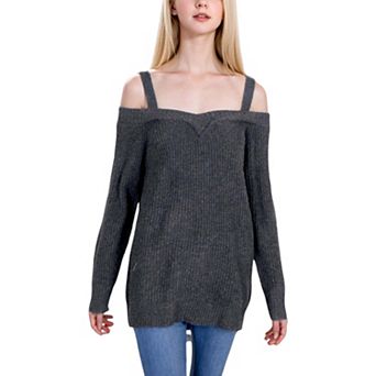 Women's Long Sleeve Cold Shoulder Knit Pullover Sweater