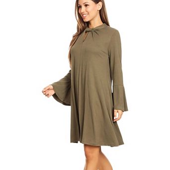 Women's Long-sleeve Keyhole Swing Dress