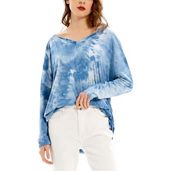 Women's Long Sleeve T Shirt V Neck Casual Basic Tee Tie Dye Tops