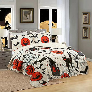 Marcielo 3 Pcs Halloween Themed Quilt Bedspread Set