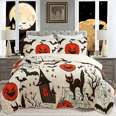 Marcielo 3 Pcs Halloween Themed Quilt Bedspread Set