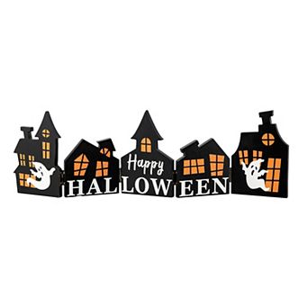 Glitzhome Happy Halloween Wooden House Tabletop Decor