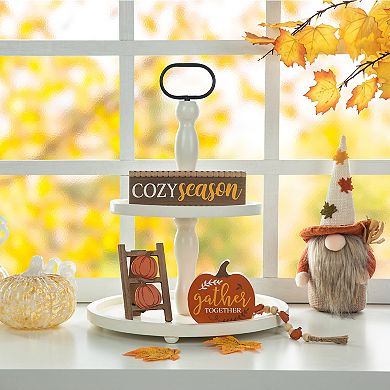 Glitzhome 10.75"l Set Of 4 Fall Wooden Word Pumpkin Signs Tiered Tray Table Décor