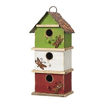 Glitzhome Multicolored Three-tiered Distressed Solid Wood Bird House