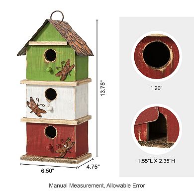 Glitzhome Multicolored Three-tiered Distressed Solid Wood Bird House