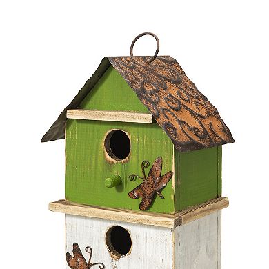 Glitzhome Multicolored Three-tiered Distressed Solid Wood Bird House