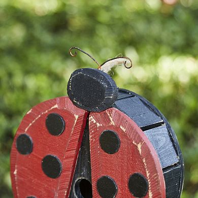 Glitzhome Distressed Solid Wood Ladybug Birdhouse