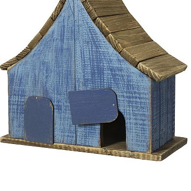Glitzhome Distressed Solid Wood Hanging Birdhouse With 3d Flowers