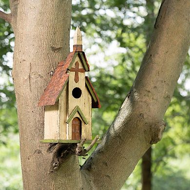 Glitzhome Nativity Distressed Solid Wood Church Decorative Bird House