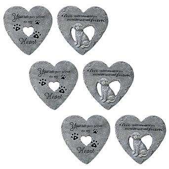 Glitzhome Set of 6 Cement Heart Shaped Paw Prints and Dog Memory Stepping Stones