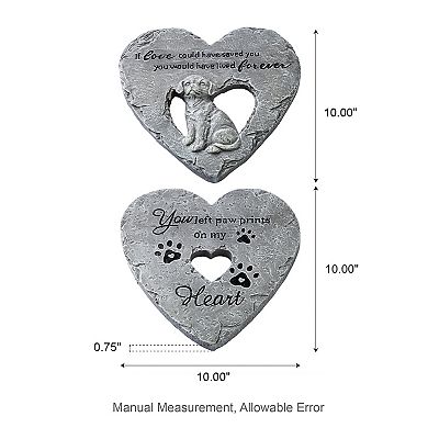 Glitzhome Set of 6 Cement Heart Shaped Paw Prints and Dog Memory Stepping Stones