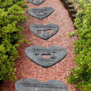 Glitzhome Set of 6 Cement Heart Shaped Paw Prints and Dog Memory Stepping Stones