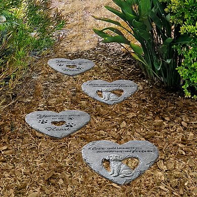 Glitzhome Set of 6 Cement Heart Shaped Paw Prints and Dog Memory Stepping Stones