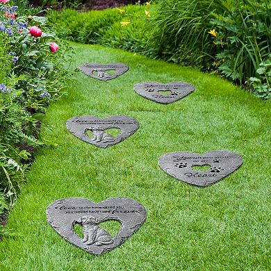 Glitzhome Set of 6 Cement Heart Shaped Paw Prints and Dog Memory Stepping Stones