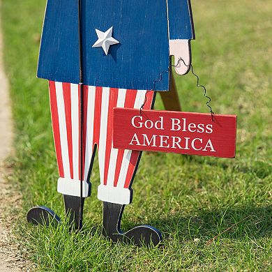 Glitzhome Wooden Patriotic Uncle Sam Yard Stake