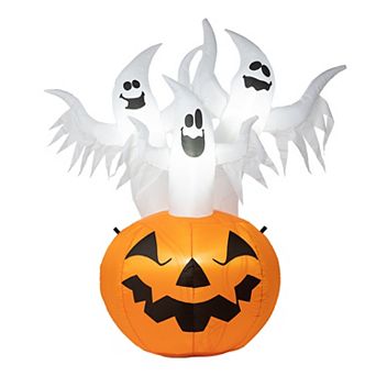 Glitzhome 6FT Lighted 3 Ghosts In Jack-O-Lantern Pumpkin with Scream Inflatable Decor