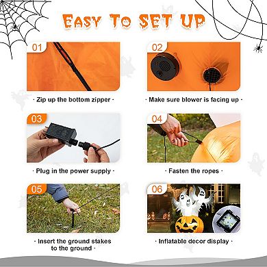 Glitzhome 6FT Lighted 3 Ghosts In Jack-O-Lantern Pumpkin with Scream Inflatable Decor