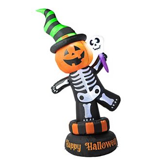 Glitzhome Lighted Halloween Fabric Ghost Standing Decor, With Telescoping Legs and Timer