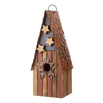 Glitzhome 12.5 Inch Hanging Bird House, Patriotic Usa Wooden Birdhouse For Outdoors