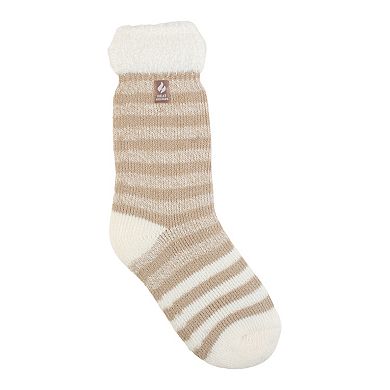 Women's Heat Holders Original 7x Warmer Feathered Top Stripe Crew Socks