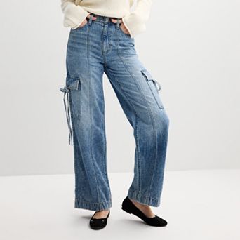 Juniors' SO® High Rise Bow Cargo Wide Leg Pants