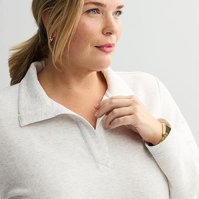 Plus Size Croft & Barrow® Open Collar Pullover