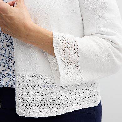 Women's Croft & Barrow® Pointelle Hem Open-Front Cardigan