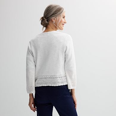 Women's Croft & Barrow® Pointelle Hem Open-Front Cardigan