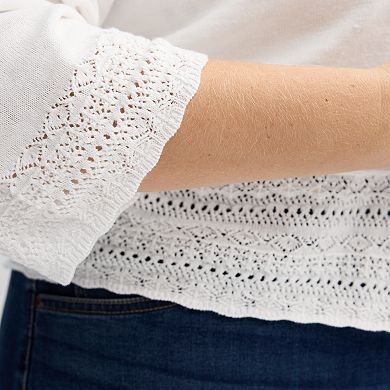Women's Croft & Barrow® Pointelle Hem Open Front Cardigan
