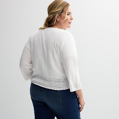 Women's Croft & Barrow® Pointelle Hem Open Front Cardigan