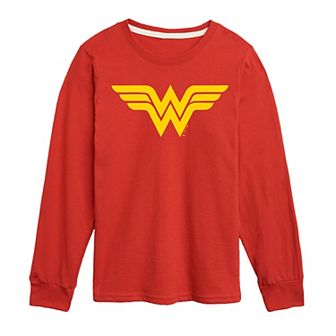 Boys 8-20 DC Comics Wonder Woman Logo Shield Long Sleeve Graphic Tee